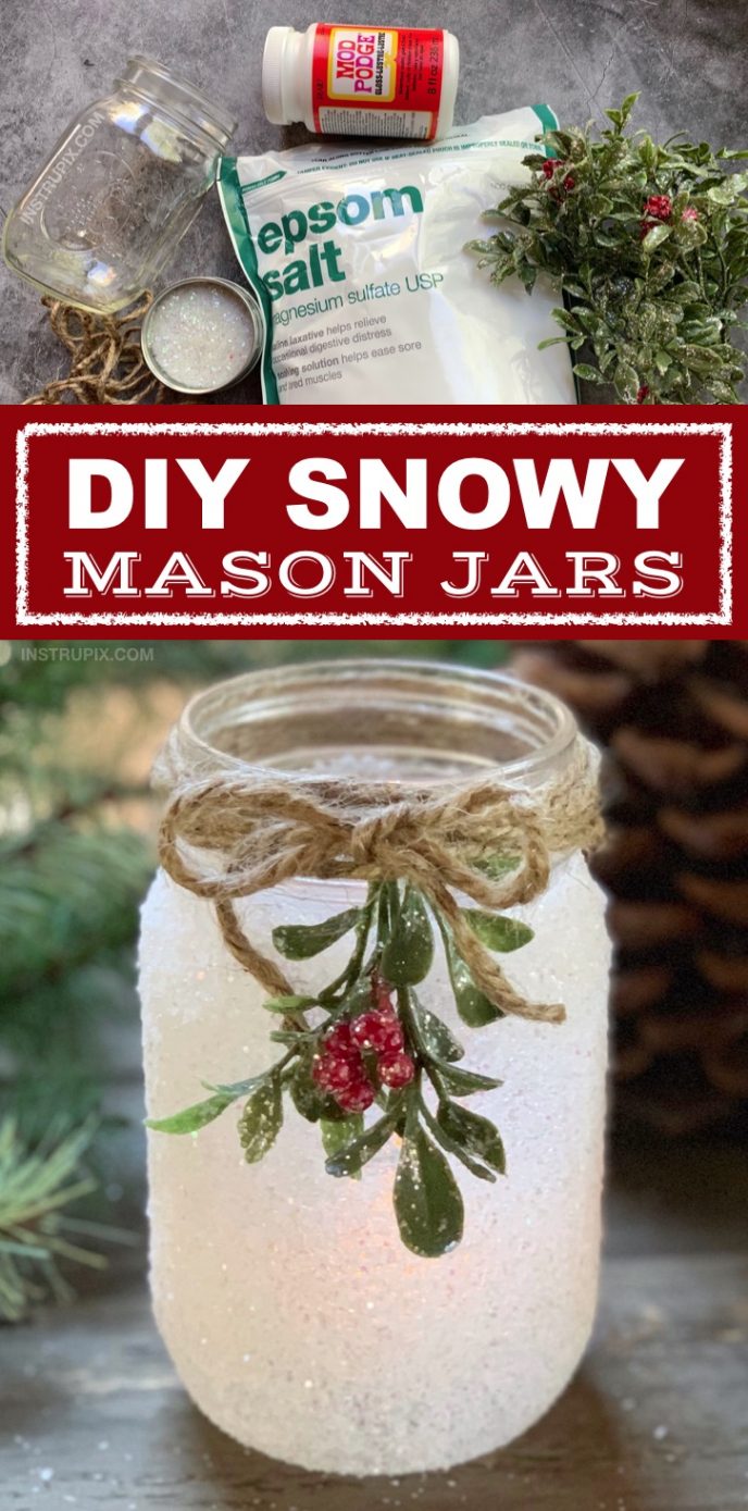 Diy Christmas Craft Snowy Mason Jar Tea Light Holders