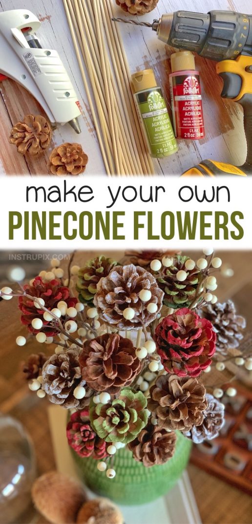 Craft Idea For Adults Easy Diy Pinecone Flowers With Stems