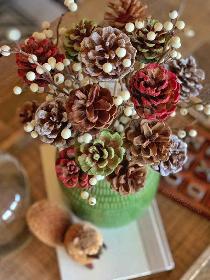 Craft Idea For Adults Easy DIY Pinecone Flowers With Stems