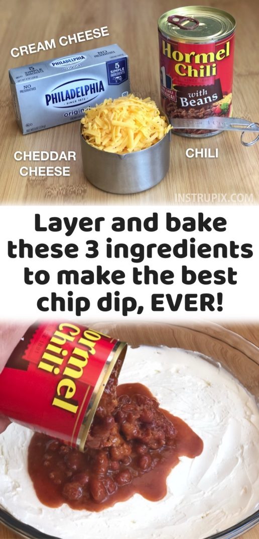 Crowd Pleaser: Easy 3 Ingredient Chili Cheese Dip!