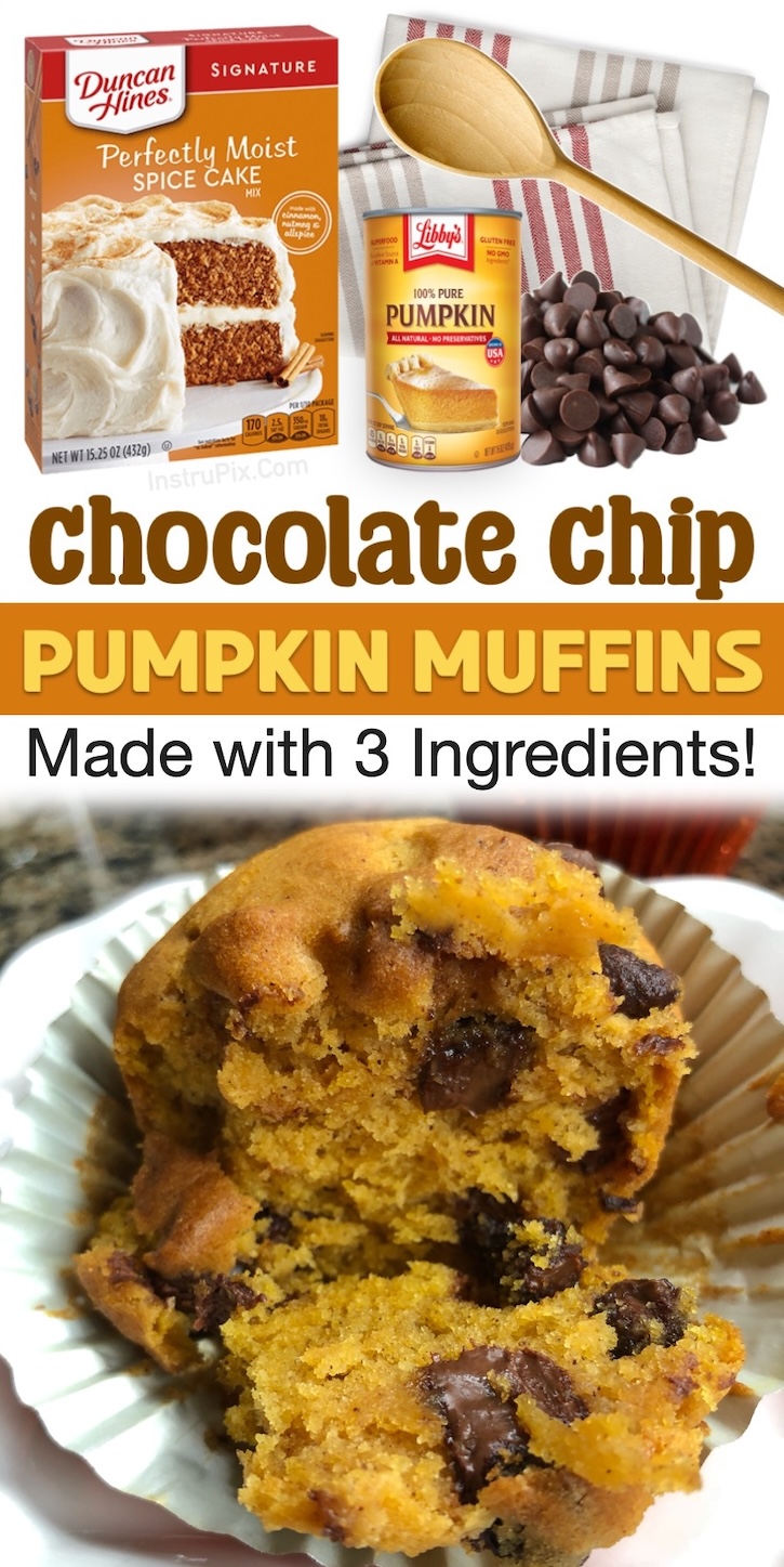 How to make delicious pumpkin muffins with a box of spice cake mix! A yummy fall treat your family will love. You can also add chocolate chips or nuts for added crunch and flavor. They are moist and easy to make with just 3 ingredients!