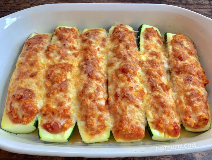 Low Carb Chicken Parmesan Stuffed Zucchini Boats - Instrupix