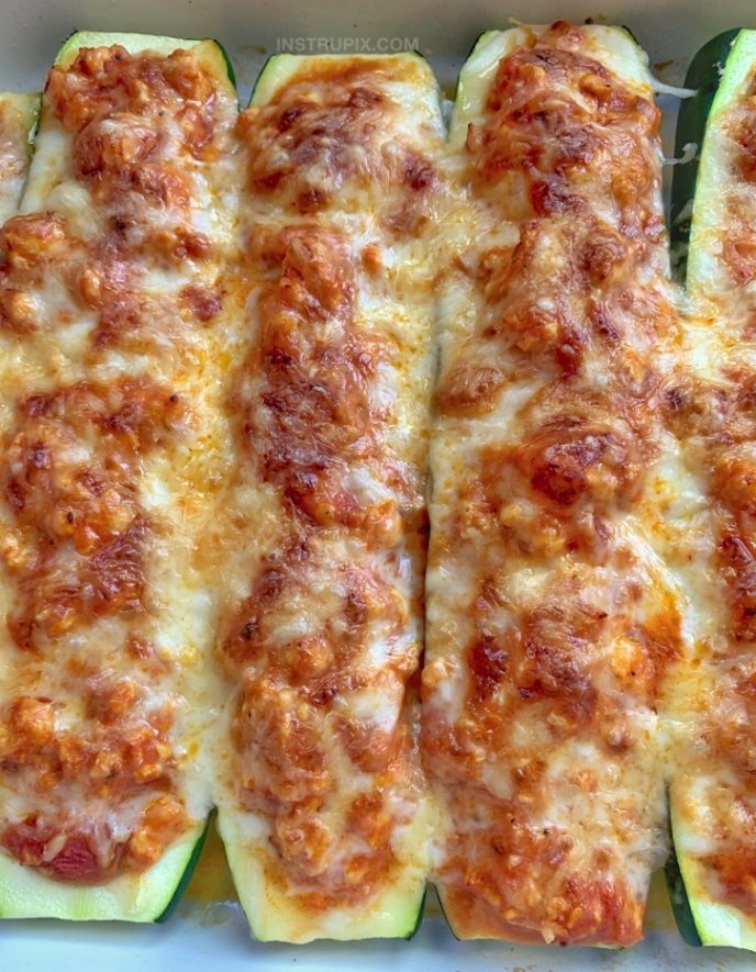 Chicken Parmesan Stuffed Zucchini Boats (Easy & Low Carb)