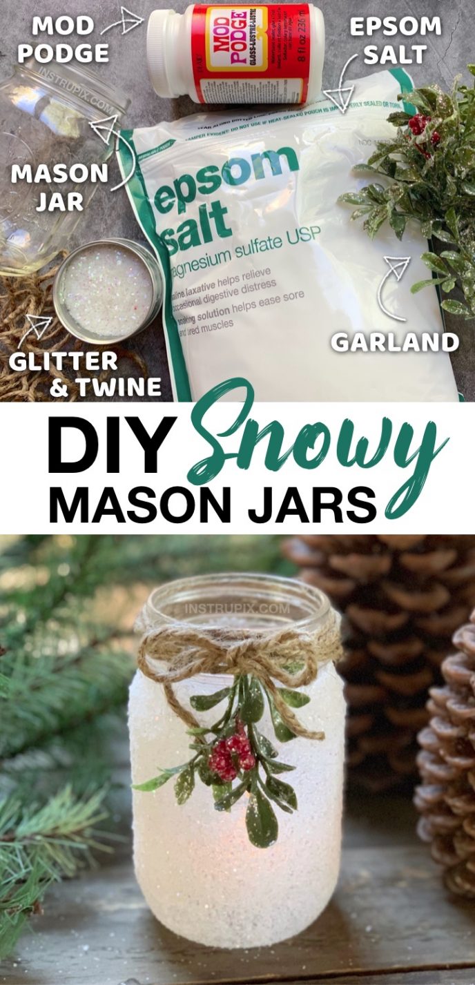 DIY Christmas Craft: Snowy Mason Jar Tea Light Holders