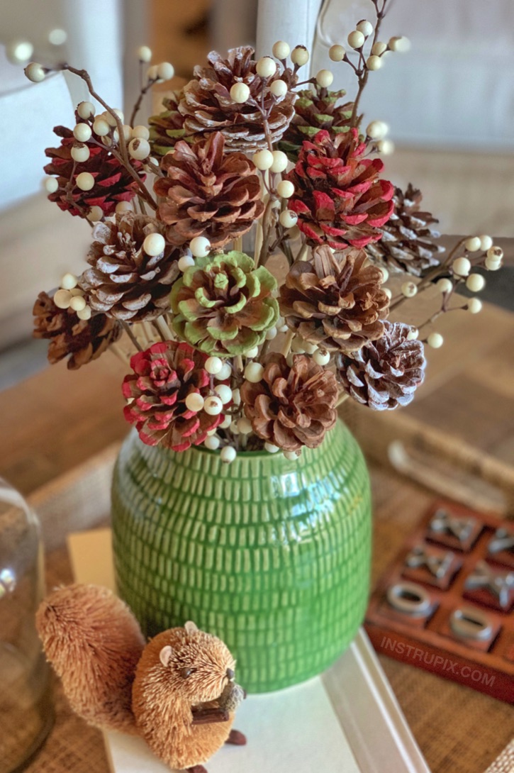 Craft Idea For Adults: Easy DIY Pinecone Flowers With Stems