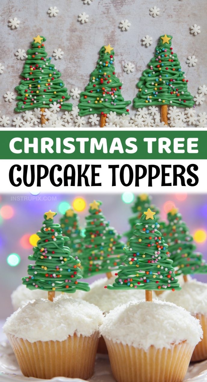 Easy Christmas Tree Cupcake Toppers (Made with Pretzels!)