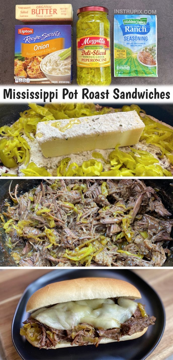 Slow Cooker Mississippi Pot Roast Sandwiches (Easy Crockpot Dinner Recipe!)