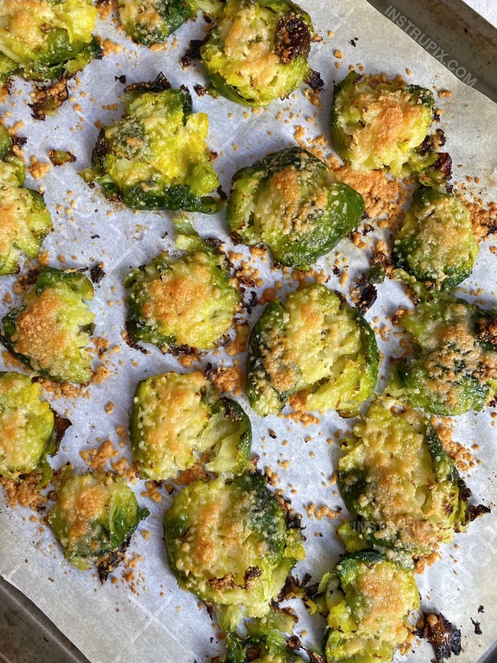 Oven Roasted Smashed Brussels Sprouts (With Garlic & Parmesan Cheese)