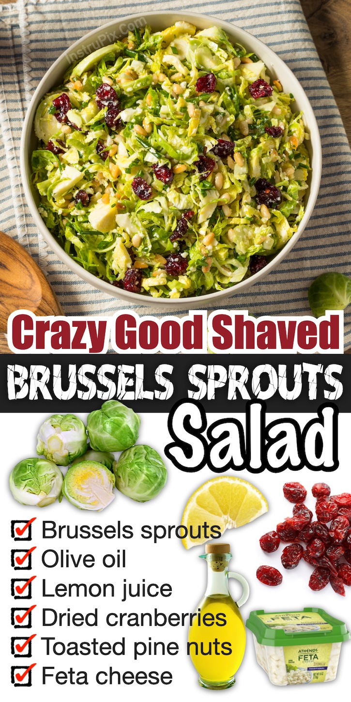 Are you trying to find healthy side dish recipes for dinner? Your entire family is going to love this fresh and healthy Brussels Sprouts salad. It's quick and easy to make with simple ingredients, and pairs well with just about any meal including chicken, steak, bbq, or seafood. It's perfect for potlucks and family gatherings!