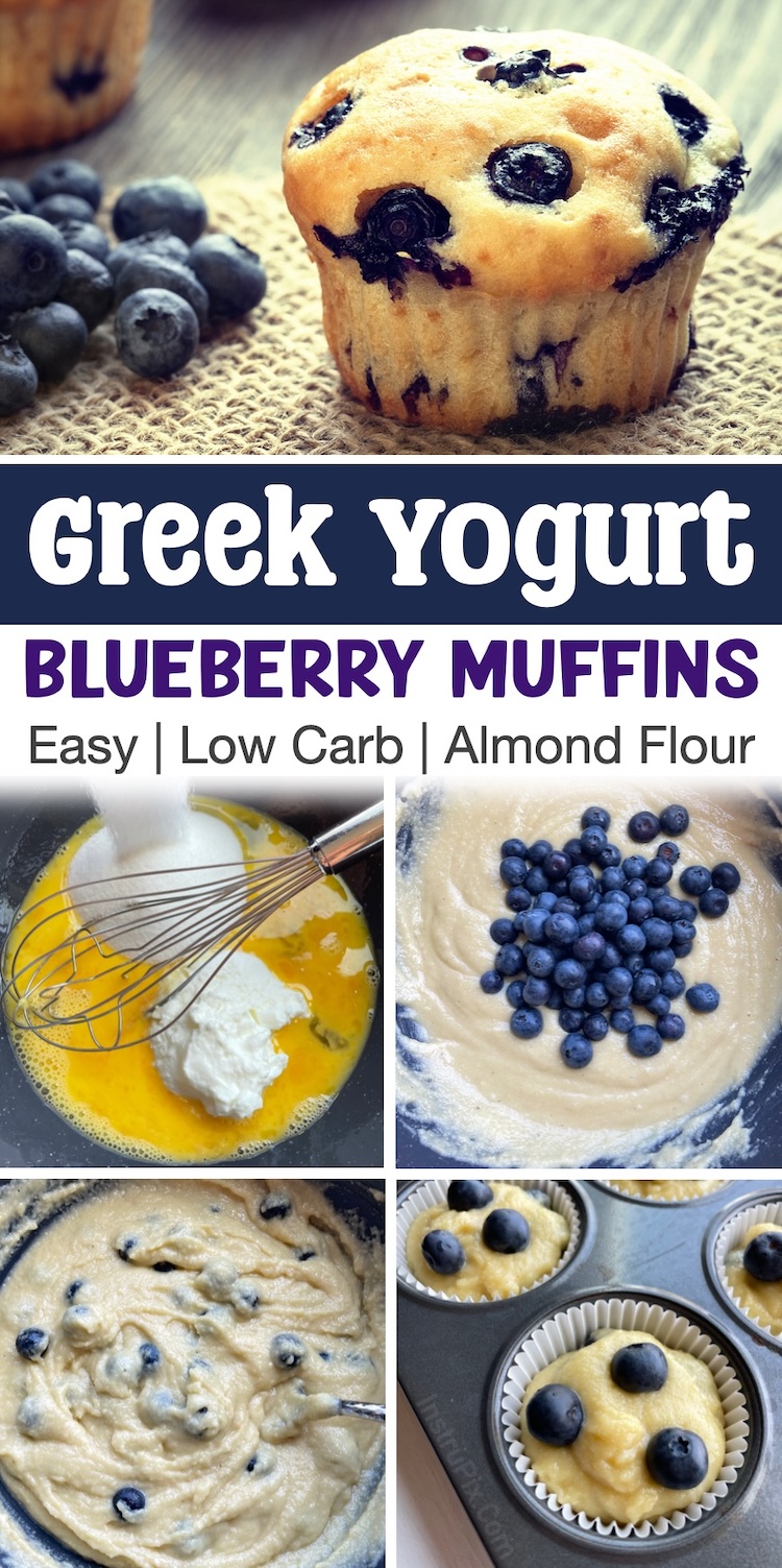 Yummy blueberry muffins recipe to make at home with almond flour and plain greek yogurt! A naturally healthy and low carb recipe that tastes delicious. These keto muffins make for an awesome quick breakfast or after dinner treat when you're craving something sweet but don't want to ruin your diet. 