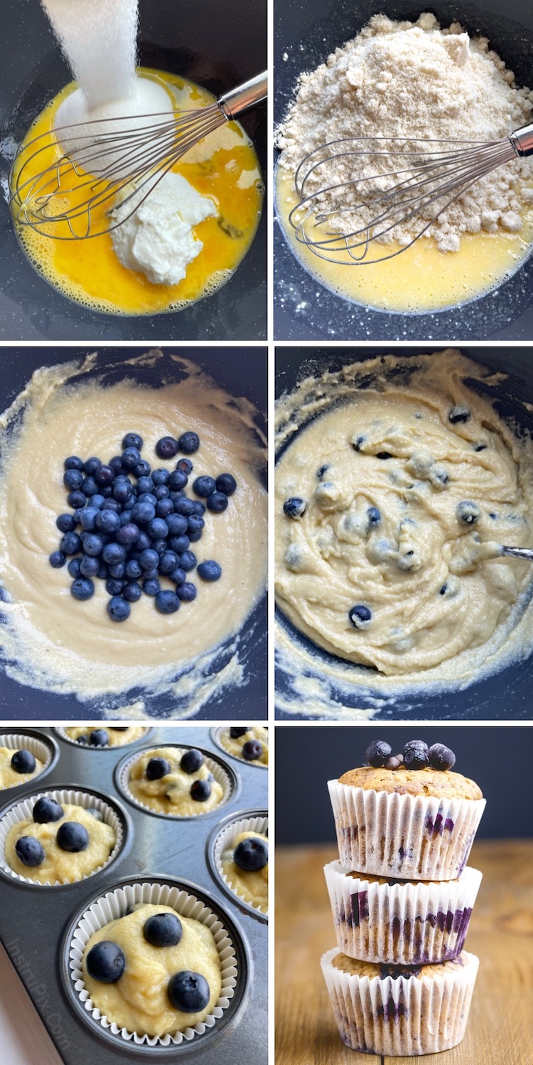 Best healthy low carb blueberry muffins recipe made with almond flour and greek yogurt. An easy and delicious keto recipe! These muffins are an amazing sweet snack or quick breakfast idea. 