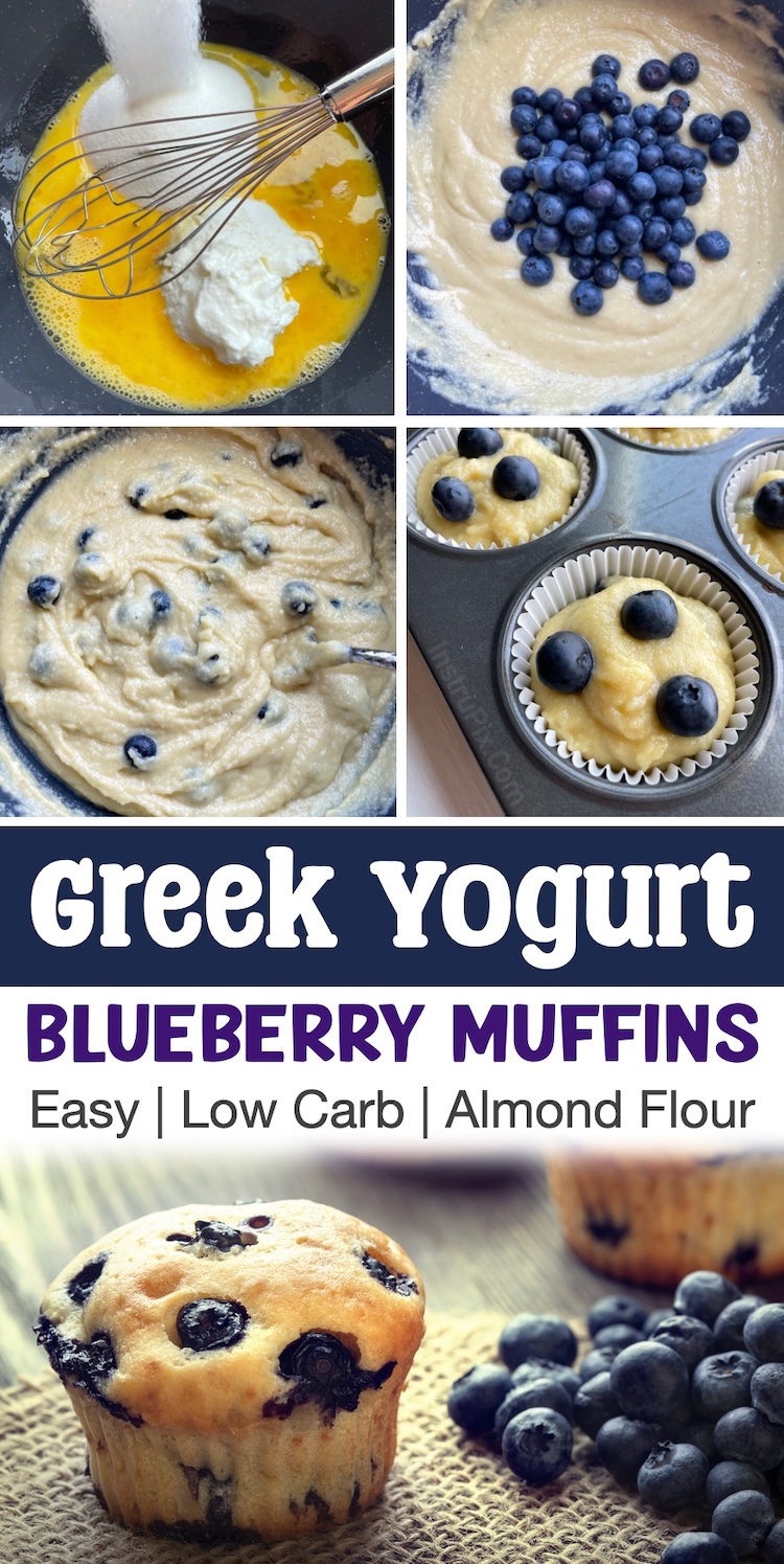 Low Carb Blueberry Muffins Homemade Recipe made with just a few basic healthy ingredients including almond flour, plain greek yogurt, eggs, and a low carb sweetener such as Swerve. This is keto recipe is yummy enough for the entire family to enjoy for breakfast or quick snacks!
