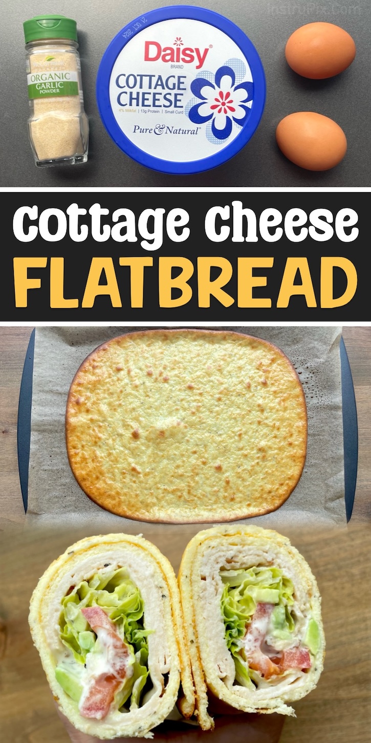 Easy Keto Cottage Cheese Flatbread recipe made with just two common ingredients! This high protein recipe is low carb, healthy, and surprisingly delicious! Way better than store bought flatbread or tortillas. It's a great recipe for beginners especially if you miss eating wraps, sandwiches, and pizza. 